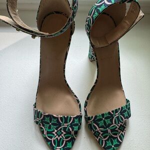 J. Crew Green and Navy Patterned Heels